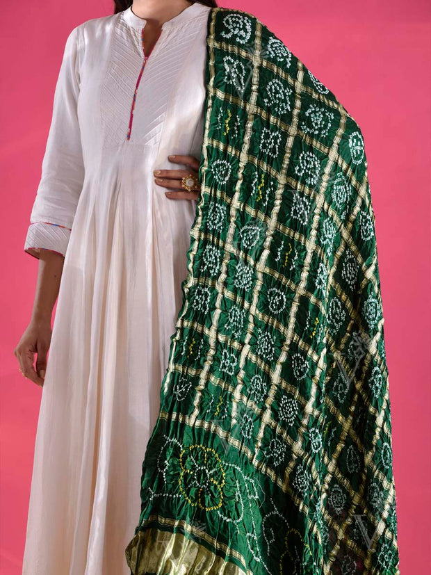 Dark Green Gajji Silk Zari Dupatta