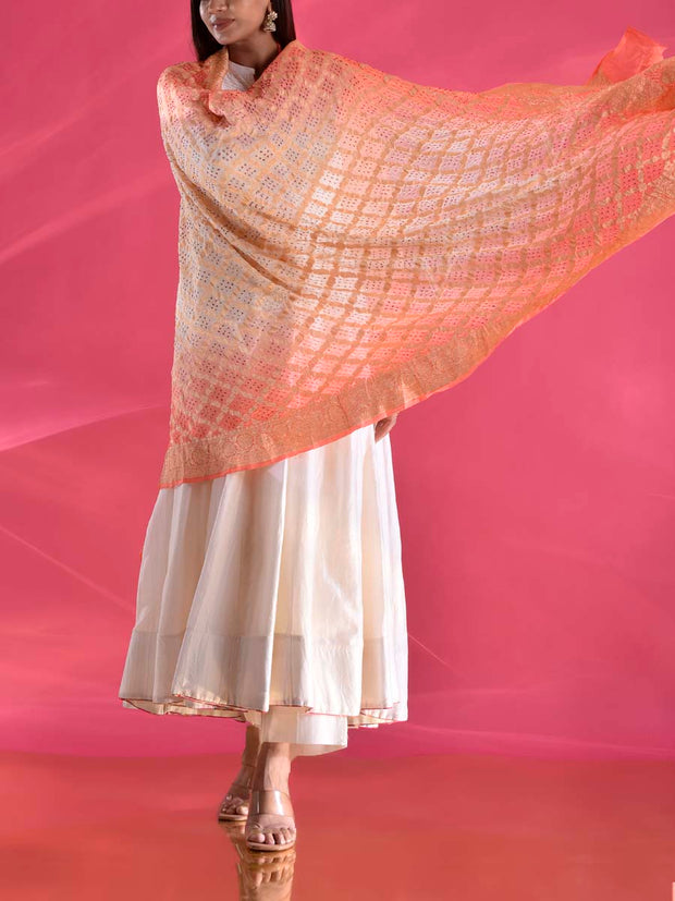 Orange and Peach Georgette Zari Dupatta