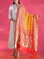 Red and Yellow Georgette Zari Dupatta