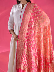 Pink and Peach Georgette Zari Dupatta