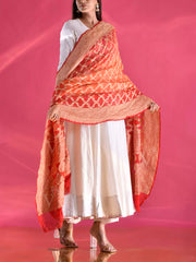 Red and Orange Georgette Zari Dupatta