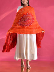 Red and Orange Gajji Silk Zari Dupatta