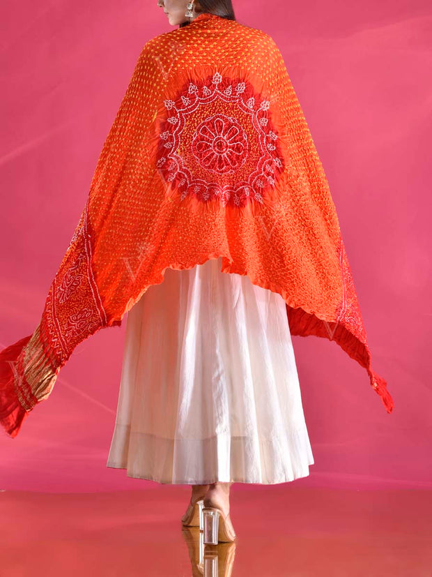 Red and Orange Gajji Silk Zari Dupatta