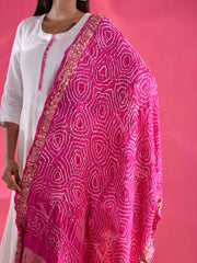 Pink Gajji Silk Zari Dupatta