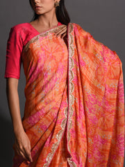 Tangerine Organza Printed Saree