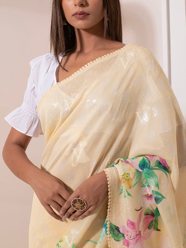 Lemon Yellow Sequins Georgette Saree