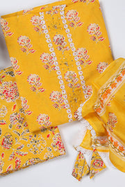 Yellow Cotton Unstitched Suit Set