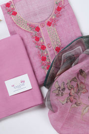 Pink Chanderi Unstitched Suit Set