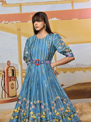 Blue Vasansi Silk Printed Anarkali Gown