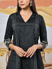 Black Cotton Satin Embroidered Co-ord Set