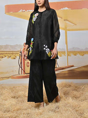 Black Organza Embroidered Co-ord Set
