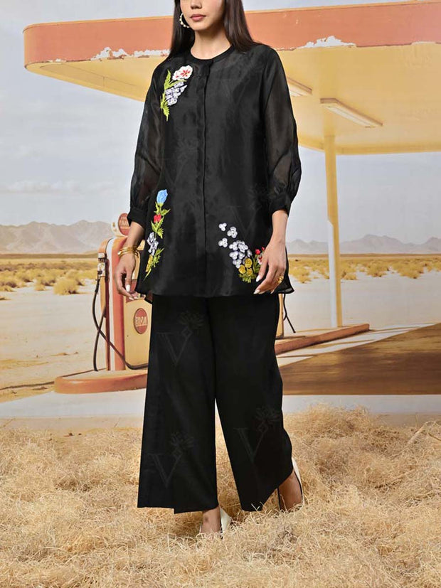 Black Organza Embroidered Co-ord Set