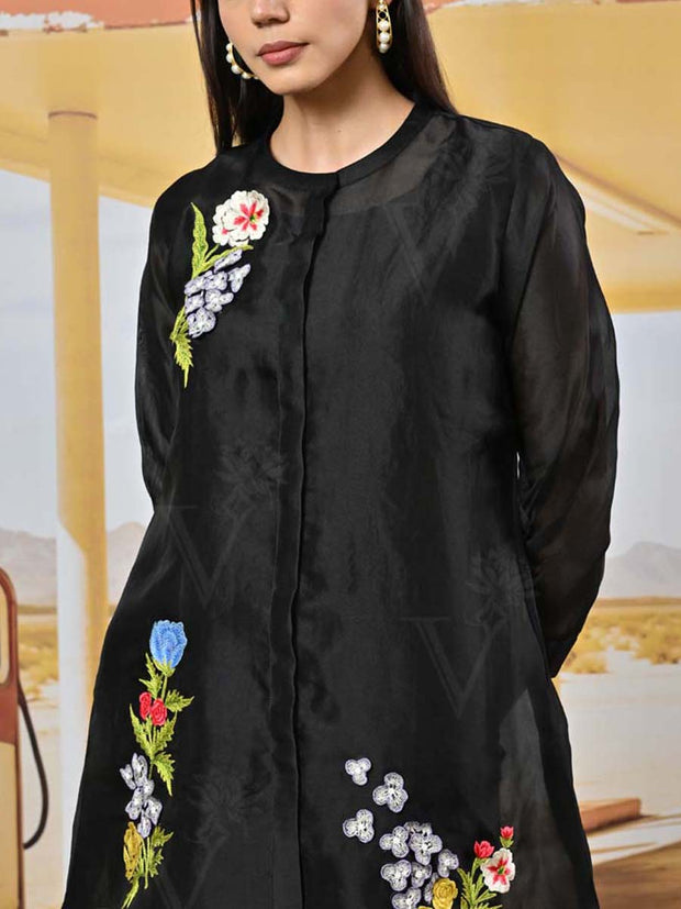 Black Organza Embroidered Co-ord Set
