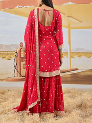 Red Crepe Embroidered Kurta and Garara Set