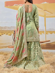 Green Embroidered Shimmer Tissue Kurta and Garara Set