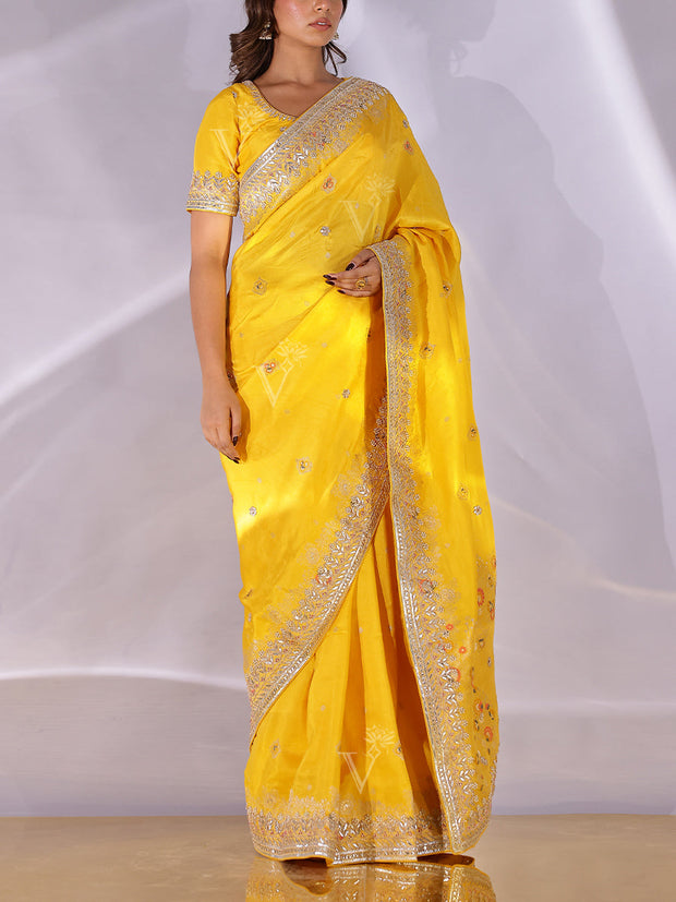 Yellow Dola Silk Gota Patti Saree