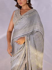 Grey and Off white Satin Silk saree