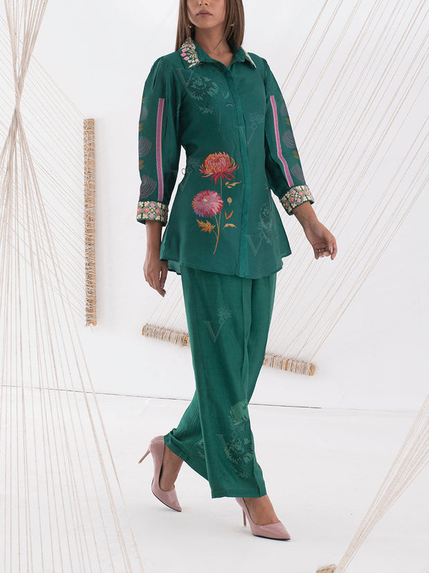 Green Floral Embroidered Co-ord Set