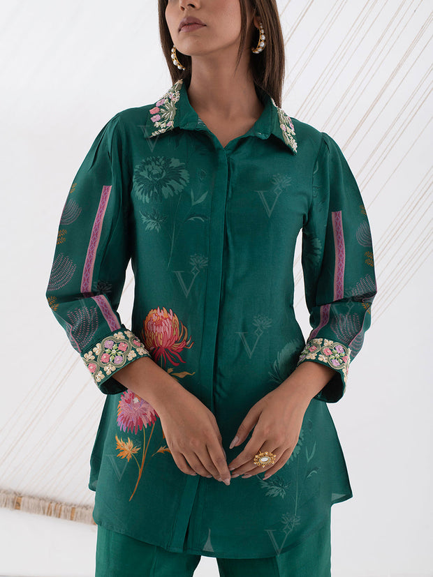 Green Floral Embroidered Co-ord Set