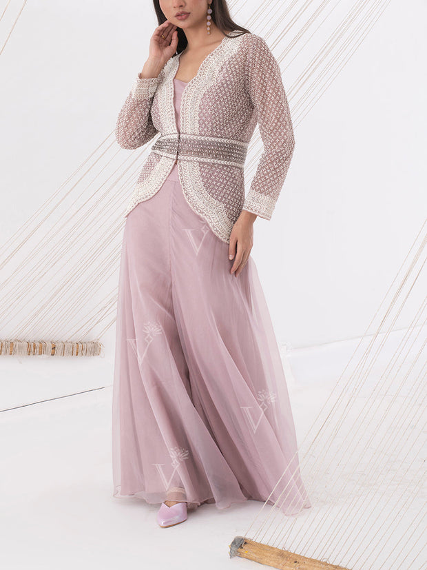 Lilac Organza Jacket Palazzo Set