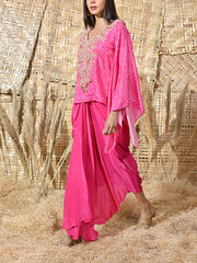 Pink Embroidered Silk Cape and Drape Skirt Set