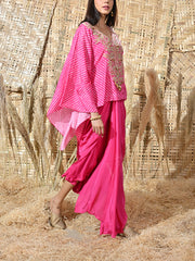 Pink Embroidered Silk Cape and Drape Skirt Set