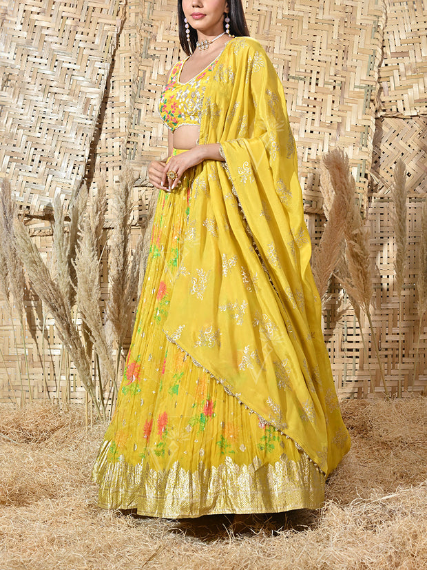 Yellow Embroidered Silk Lehenga Set