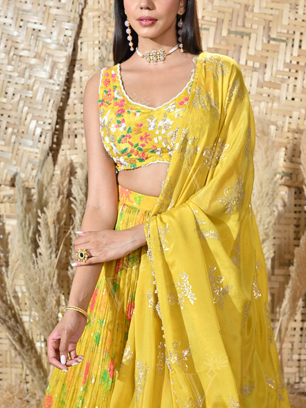Yellow Embroidered Silk Lehenga Set