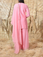 Pink Embroidered Chanderi Kurta and Sharara Set