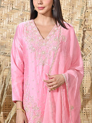 Pink Embroidered Chanderi Kurta and Sharara Set