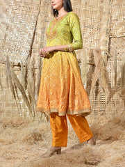Green and Yellow Ombre Banarasi Embroidered Suit Set