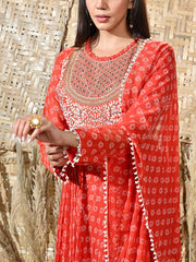 Orange Georgette Embroidered Kurta and Skirt Set