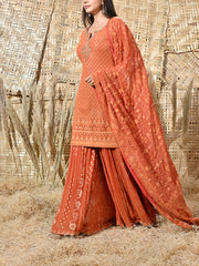 Bronze Embroidered Georgette Kurta and Garara Set