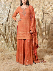 Bronze Embroidered Georgette Kurta and Garara Set
