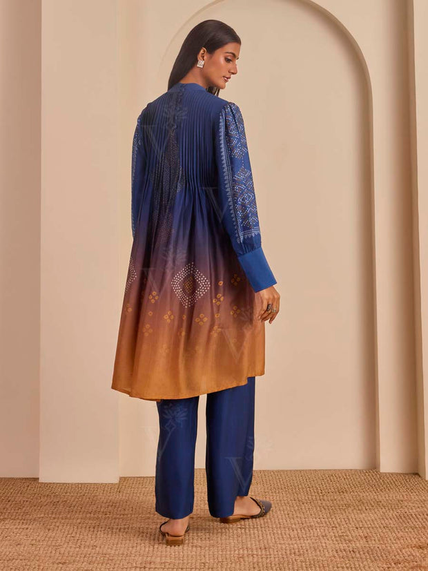 Blue and Ochre Bandhani Printed Kurta and Pant Set