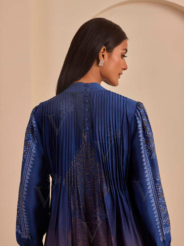 Blue and Ochre Bandhani Printed Kurta and Pant Set