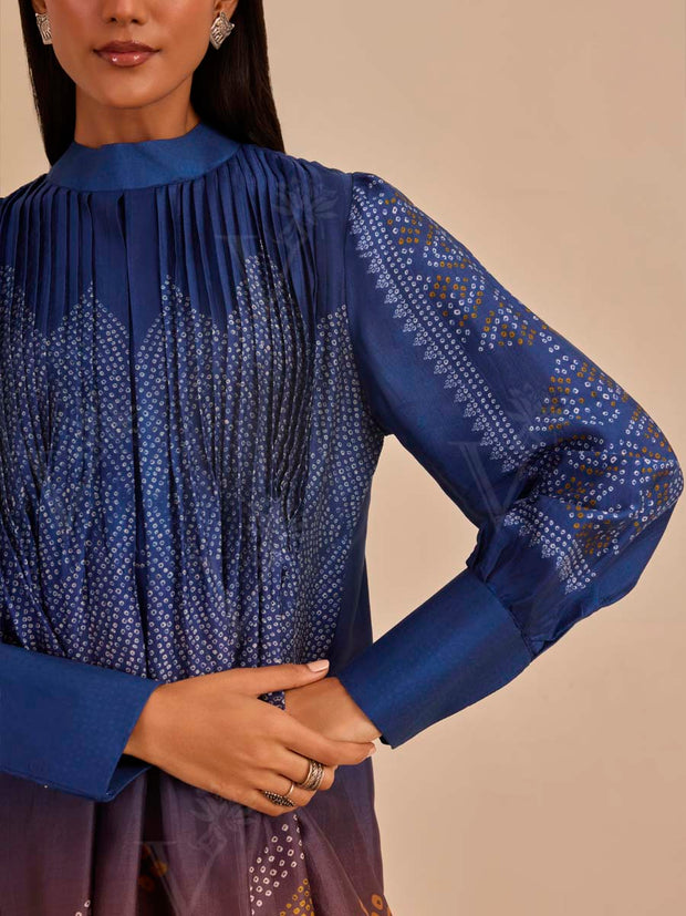 Blue and Ochre Bandhani Printed Kurta and Pant Set