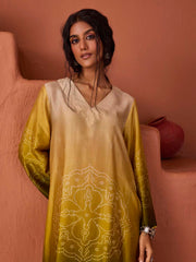 Green and Yellow Bandhani Printed Asymmetric Kurta and Pant Set