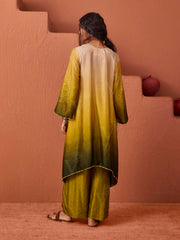 Green and Yellow Bandhani Printed Asymmetric Kurta and Pant Set
