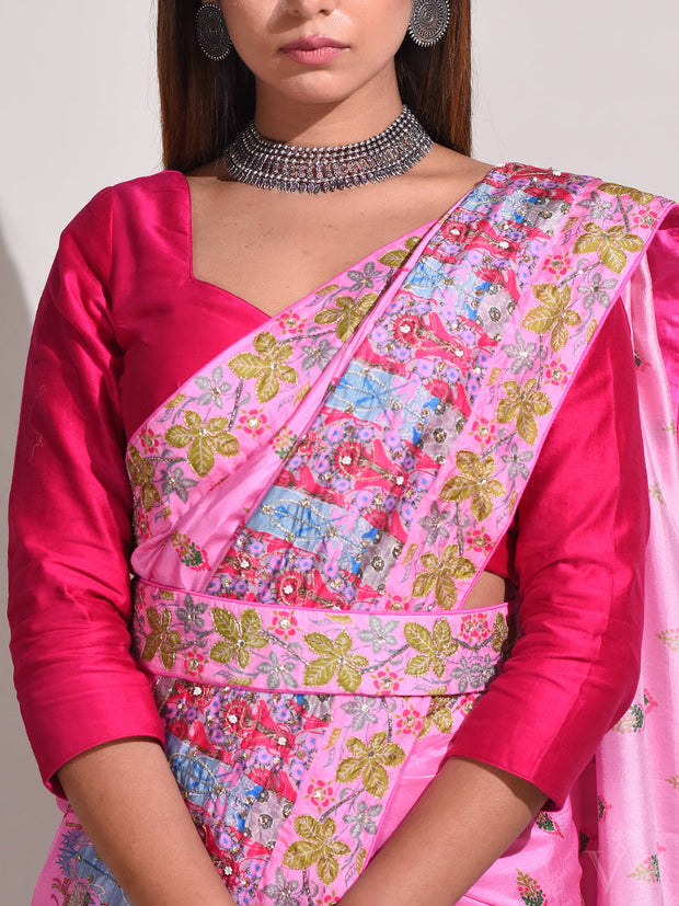 Pink Bemberg Highlighted Saree