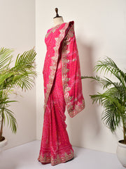 Pink Georgette Bandhani Gotta Patti Saree