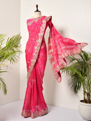 Pink Georgette Bandhani Gotta Patti Saree