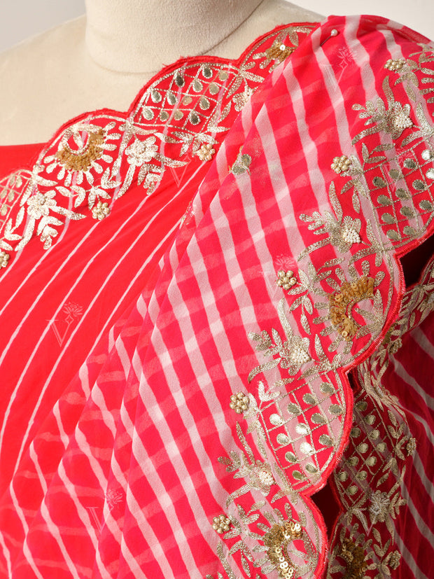 Red Georgette Leheriya  Gotta Patti Saree