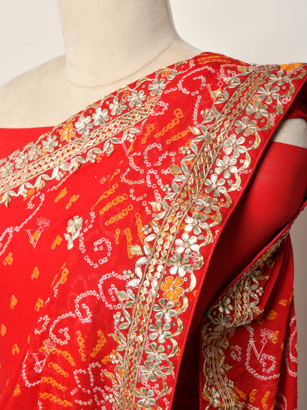 Red Georgette Bandhani Gotta Patti Saree