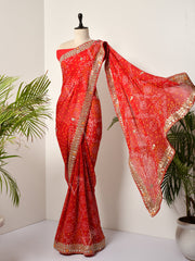 Red Georgette Bandhani Gotta Patti Saree