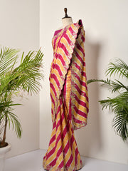 Purple And Yellow Silk Leheriya  Gotta Patti Saree