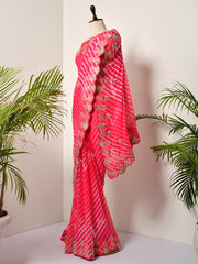 Pink Georgette Leheriya  Gotta Patti Saree