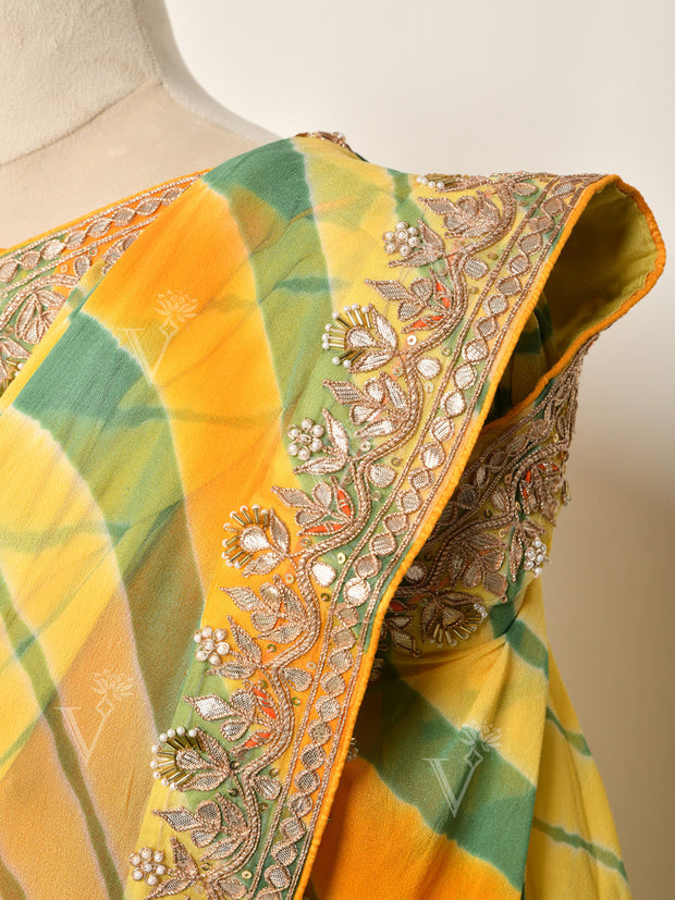 Yellow Georgette Leheriya  Gotta Patti Saree