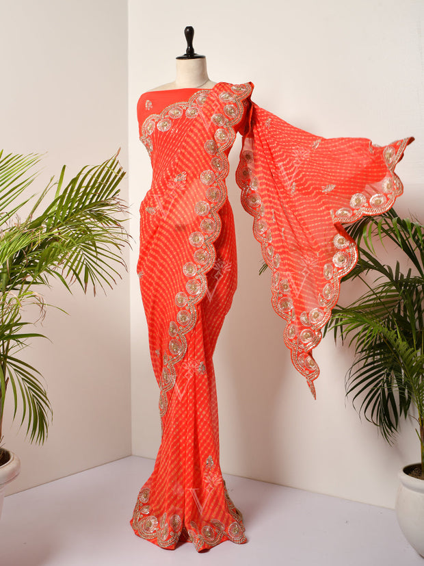 Orange Georgette Leheriya  Gotta Patti Saree