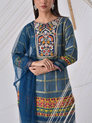 Blue Bhandej Emroidered Suit Set